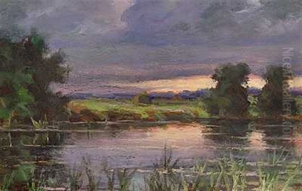 Evening By The Lake Oil Painting by Sergei Ivanovich Endogouroff