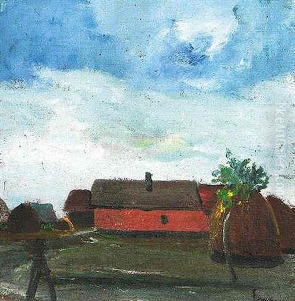 Red House In Martely Oil Painting by Bela Endre