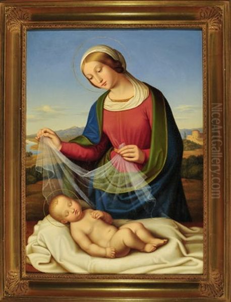 Madonna Mit Schlafendem Jesusknaben Vor Sudlicher Landschaft Oil Painting by Bernhard Endres