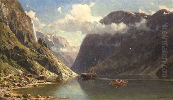 Naerofjord (naeroyfjord) Von Gudvengen Oil Painting by Henry Enfield