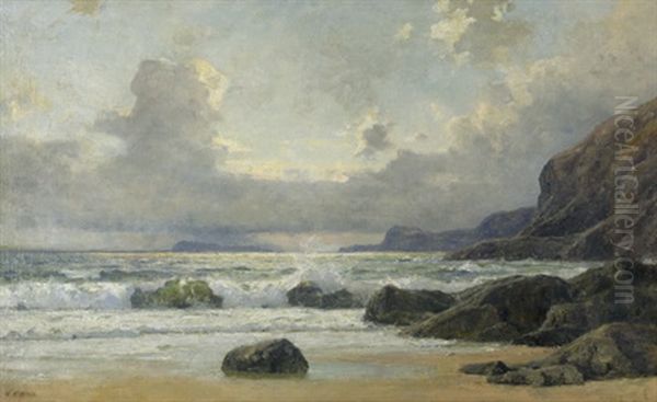 Abendstimmung An Der Felsenkuste Von Cornwall Oil Painting by Henry Enfield