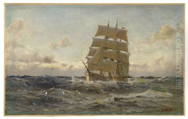 A Bark At Sea Oil Painting by Henry Enfield