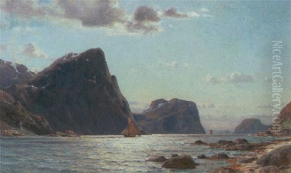 Norsk Fjordparti Med Bade Oil Painting by Henry Enfield