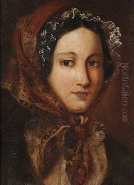 Portrait De Jeune Fille Oil Painting by Marius Engaliere