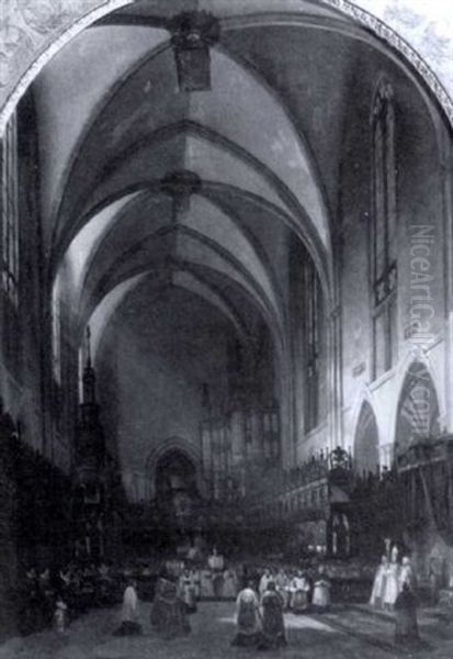 Procession Dans La Cathedrale Oil Painting by Marius Engaliere