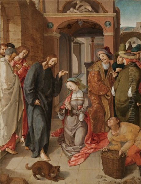 Christ And The Woman Taken In Adultery Oil Painting by Cornelius Engebrechtsz