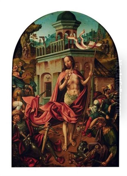 La Resurrection Du Christ (collab. W/studio) Oil Painting by Cornelius Engebrechtsz