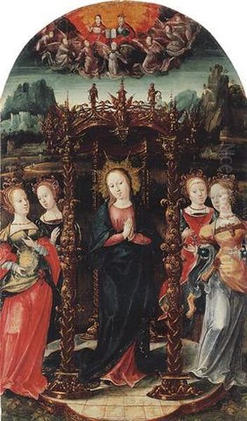 The Virgin With The Holy Trinity Above Oil Painting by Cornelius Engebrechtsz