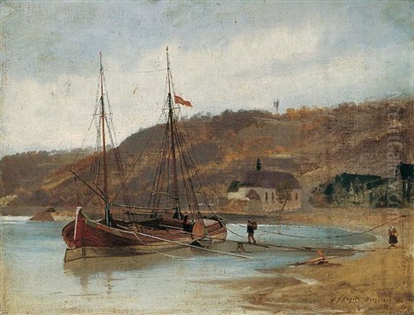 Segelschiff Bei Bacharach Am Rhein Oil Painting by Johann Friedrich Engel