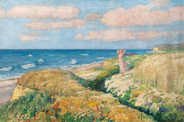 Girl On The Beach Of The Baltic Sea Oil Painting by Otto Heinrich Engel