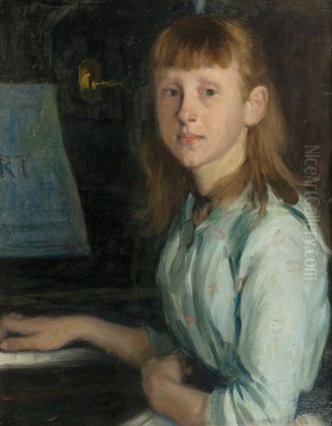 Marie Schumann At The Piano Oil Painting by Otto Heinrich Engel