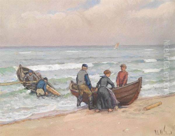 Ankunft Der Fischer Oil Painting by Otto Heinrich Engel