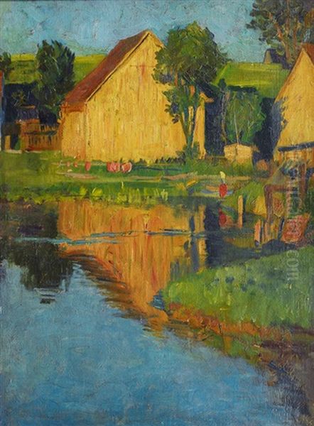 Summer Landscape With Houses Oil Painting by Otto Heinrich Engel