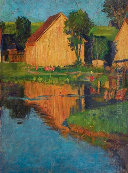 Summer Landscape With Houses Oil Painting by Otto Heinrich Engel