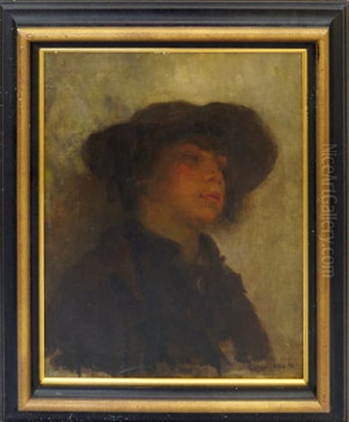 Portrait Of A Figure In A Broad Brimmed Hat Oil Painting by Florence Engelbach