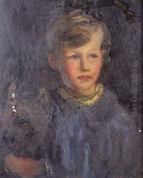 Portrait Of Master Engelbach, The Artist's Son, With His Dog by Florence Engelbach