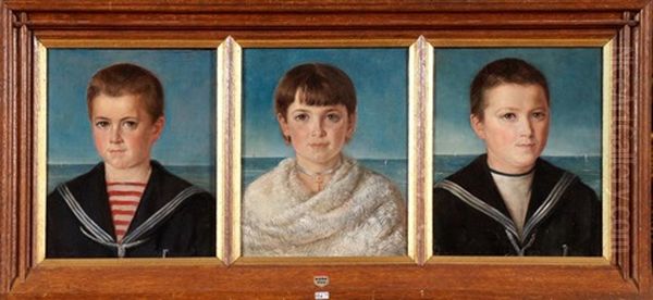 Portraits De Godefroid, Marie-madeleine Et Gaspard De Turck De Keersbeek (3 Works) Oil Painting by Louis Van Engelen