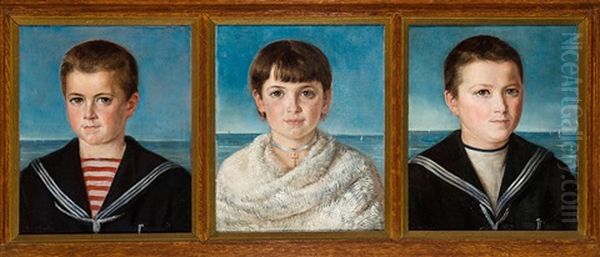 Les Enfants De Turck De Keersbeek (triptych) Oil Painting by Louis Van Engelen