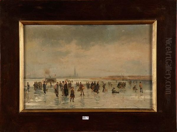 Patineurs Sur L'escaut Gele A Anvers Oil Painting by Louis Van Engelen