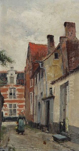 Le Beguinage A Lierre Anime D'une Laitiere Oil Painting by Louis Van Engelen