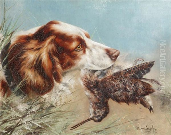 Chien De Chasse Avec Becasse Au Bec Oil Painting by Piet Van Engelen