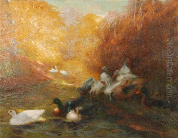 La Mare Aux Canards Oil Painting by Piet Van Engelen