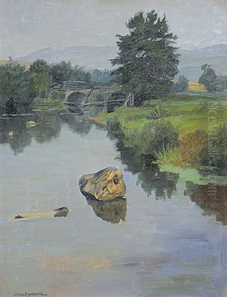 Steiniger Bachlauf Mit Brucke Oil Painting by Anton (Johann A.) Engelhard