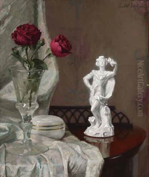 Stillleben Mit Rosen Und Porzellanfigur Oil Painting by Paul Otto Engelhard