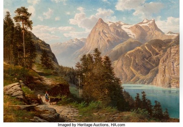 Path Along An Alpine Lake Oil Painting by Georg Engelhardt