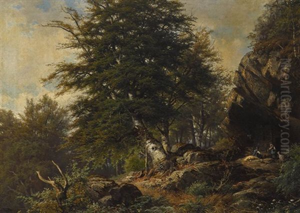 Waldlandschaft Mit Reisigsammlern Oil Painting by Georg Engelhardt