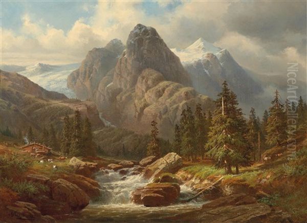 Das Wetterhorn In Den Berner Alpen Oil Painting by Georg Engelhardt