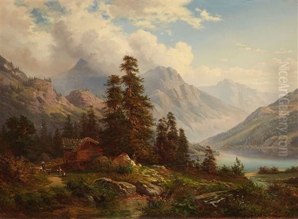 Mountainous Landscape Oil Painting by Georg Engelhardt