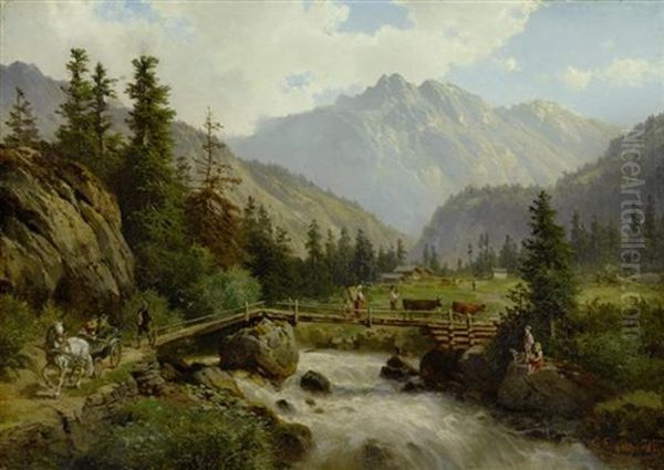 Idyllische Berglandschaft Mit Reisenden Oil Painting by Georg Engelhardt