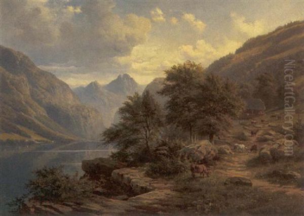 Hallstadter See (salzkammergut) Oil Painting by Georg Engelhardt