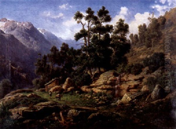 Berglandschaft Mit Hirt Auf Einem Weg Oil Painting by Georg Engelhardt