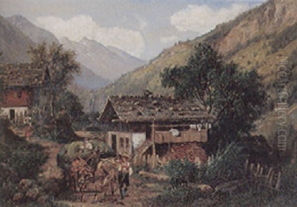 Tiroler Bergbauerndorf Mit Malerischen Gehoften Oil Painting by Georg Engelhardt