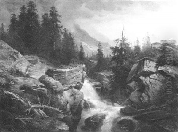 Hochgebirgslandschaft Mit Einem Wasserfall Oil Painting by Georg Engelhardt