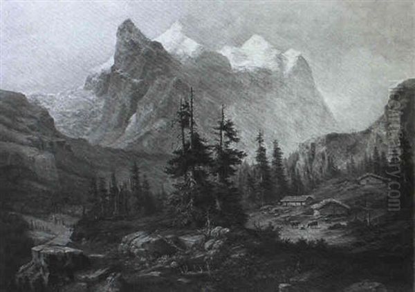 Alm Im Hochgebirge Oil Painting by Georg Engelhardt