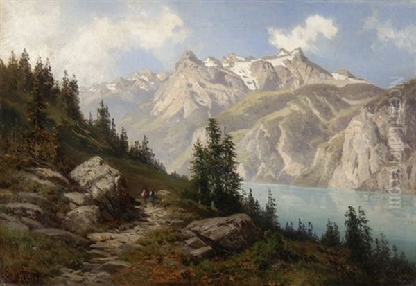 Urnersee Mit Urirotstock Und Gitschen Oil Painting by Georg Hermann Engelhardt