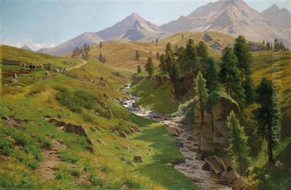 Sommerliche Abendlandschaft Bei Kufstein Oil Painting by Georg Hermann Engelhardt