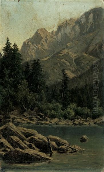 Gebirgsbach (+ Bergsee; 2 Works) Oil Painting by Georg Hermann Engelhardt