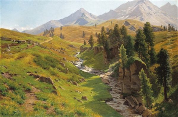 Sommerliche Alpenlandschaft Bei Kufstein Oil Painting by Georg Hermann Engelhardt