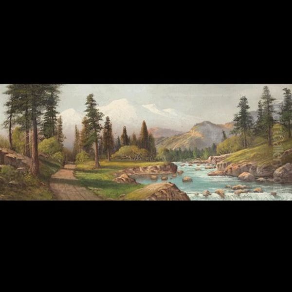 High Sierra Scene With Travelers Oil Painting by Joseph John Engelhardt