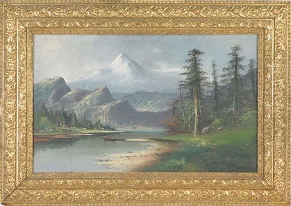 Mountain Landscape With Figures In Open Boat On Lake Oil Painting by Joseph John Engelhardt