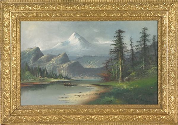 Mountain Landscape With Figures In Open Boat On Lake Oil Painting by Joseph John Engelhardt