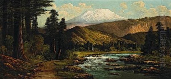 Indian Encampment Near A Mountain Stream Oil Painting by Joseph John Engelhardt