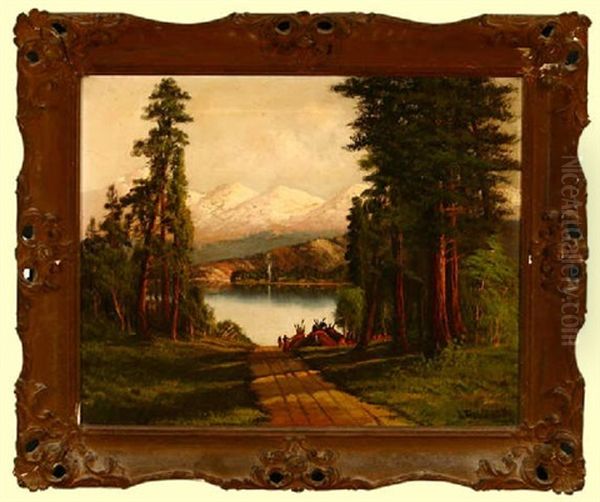 Lake Side Indian Encampment Oil Painting by Joseph John Engelhardt