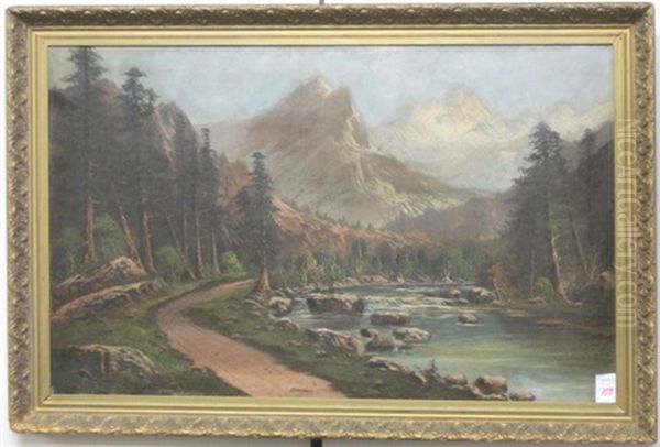 Mountain Landscape With Stream And Pathway Oil Painting by John J. Engelhart