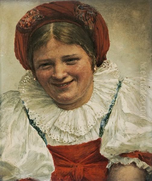 Young Peasant Girl Oil Painting by Josef Engelhart