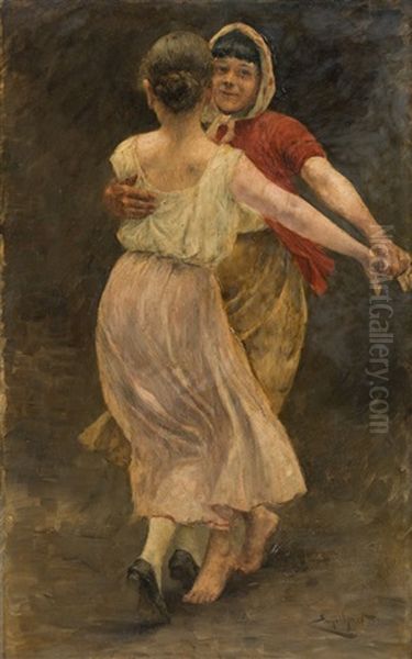 Dancing Laundresses Oil Painting by Josef Engelhart